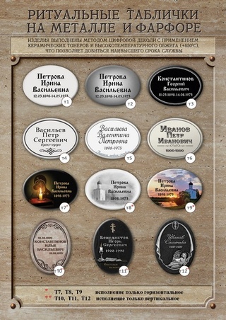 Ритуальные таблички на металле и фарфоре